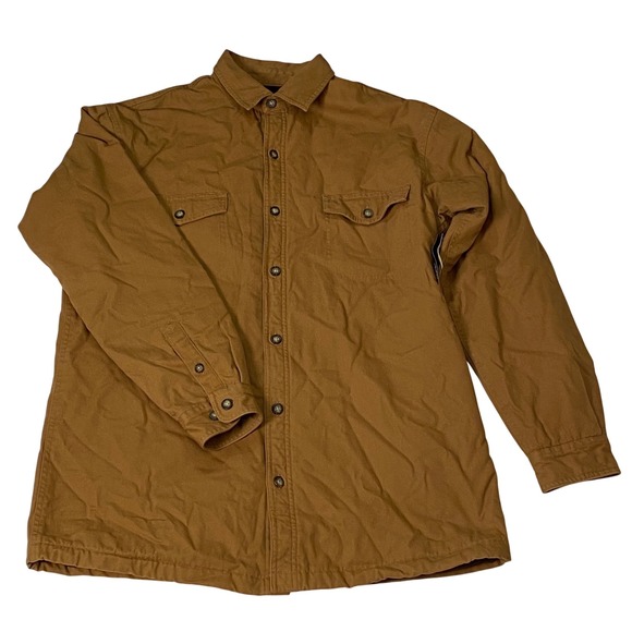 St Johns Bay Men Large Tall Taffy Brown Canvas Fleece Lined Shirt Jacket LT NEW